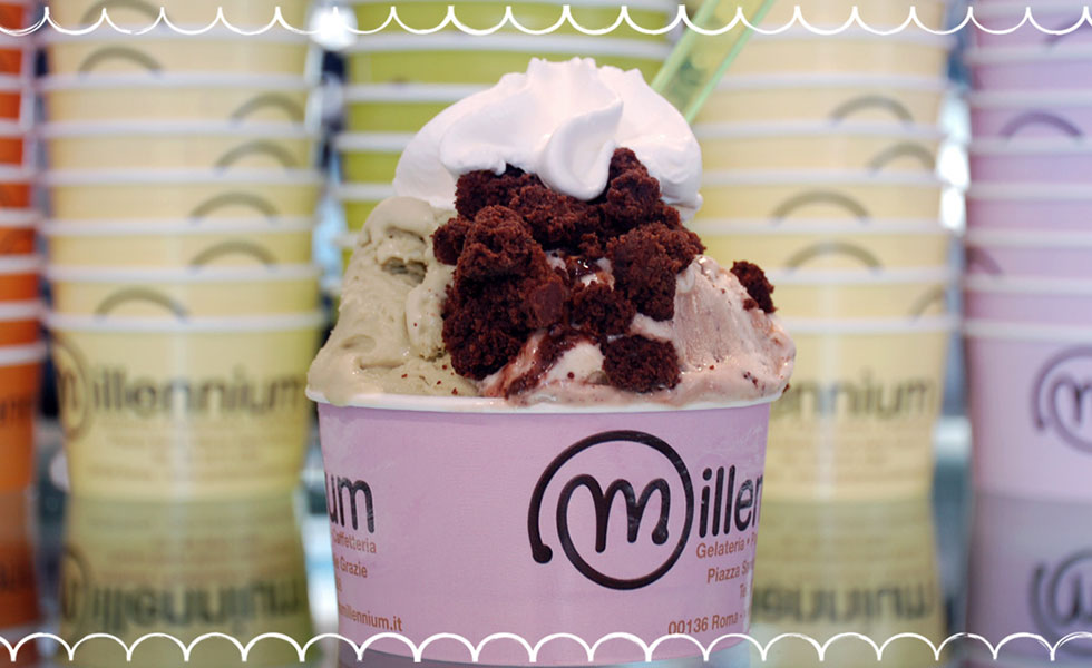 Gelateria Millennium, gelato artigianale, torte, semifreddi e yogurt a Roma Prati, zona Vaticano